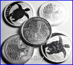 Mix Lot of 5 coins (2016,18) 1/2 oz Turtle, Elephant Silver Coins. 999 Silver