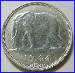 Moneda De 1944 Congo Belga 50 Francs Elephant Silver Coin