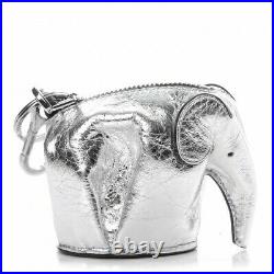 NEW LOEWE Metallic Calfskin Mini Elephant Coin Purse Silver