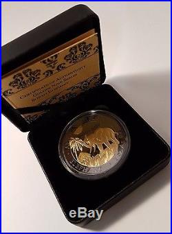 NEW! Silver Somalia Elephant 2017 Ruthenium plated, Gold Gilded Coin Golden Noir