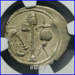 NGC Ch XF 4/5-2/5 Julius Caesar. Lovely Rare Denarius. War Elephant. Silver Coin