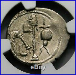NGC Ch XF 4/5-2/5 Julius Caesar. Lovely Rare Denarius. War Elephant. Silver Coin