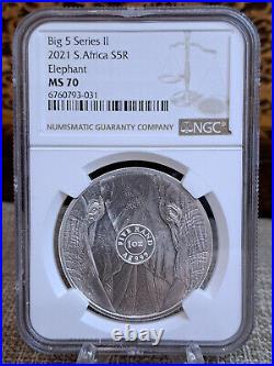 NGC MS 70 2021 South Africa Big Five Elephant 1 Oz 999 Silver BU Coin