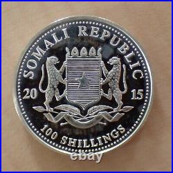 NWT 2015 Somalia 100 Schillings Elephant Silver 99.9% 1oz Silver Coin + Zip