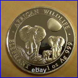 NWT Somalia 100 Schillings Elephant 2014 Silver 99.9% 1oz Silver Coin Zip