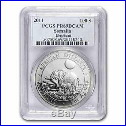 New 2011 Somalia Silver African Elephant 1oz PCGS PR69 DCAM Graded Slab Coin