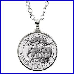 New 2013 Somalia Silver African Elephant 1oz Coin Pendant / Coin Edge Bezel 39.4