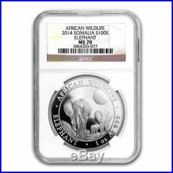 New 2014 Somalia Silver African Elephant 1oz NGC MS70 Graded Slab Coin