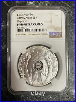 NGC PF69 2019 1 OZ SOUTH AFRICA BIG FIVE ELEPHANT .999 SILVER PROOF COIN
