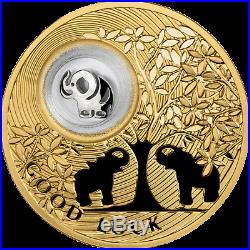 Niue 2013 Lucky Coin Elephants Gilded Pure Silver Coin with Locket Insert