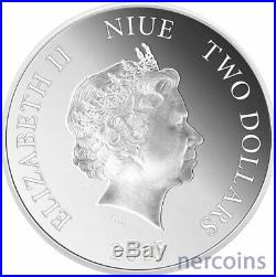 Niue 2015 Feng Shui Elephants $2 Pure Silver 1 Oz Proof Colored Coin