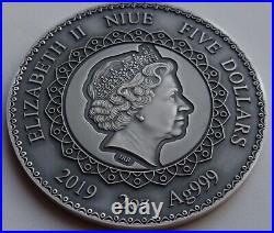 Niue 2019 5$ ELEPHANT Mandala Art 2 oz Antique Silver Coin withSwarovski Crystal