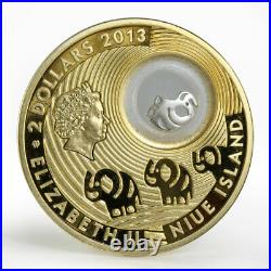 Niue 2 dollars Good Luck Elephant gilded silver coin 2013