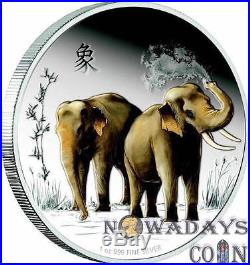 Niue Island 2015 $2 Feng Shui Elephants Silver Proof Coin 1Oz