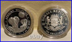 No Reserve. 01 (2) 1oz Somalian Elephant protect. 999 Silver BU Mint Coin Africa