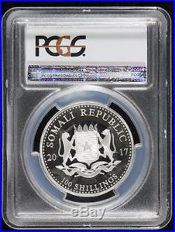 PCGS PR70 DCAM 2017 SOMALIA HIGH RELIEF AFRICAN ELEPHANT 100s 1ST DAY OF ISSUE
