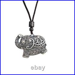 Pure S999 Sterling Silver Lucky Hollow Filigree Coin Elephant Pendant 18g