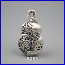 Pure S999 Sterling Silver Men Women Lucky Coin Elephant Gourd Pendant 22g