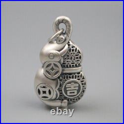 Pure S999 Sterling Silver Men Women Lucky Coin Elephant Gourd Pendant 22g