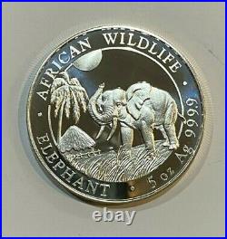 RARE 2017 5 oz Silver Coin African Wildlife Elephant Somali 500 Shillings