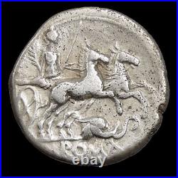 RARE Elephant Head/PAX Peace figure in 2 Horse Chariot. Caecilia 38 Roman Coin