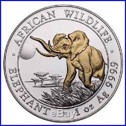 RARE NEW 2016 Somalian Elephant 1 oz Silver 24K GOLD Gilded BU Coin 3000 Mintage