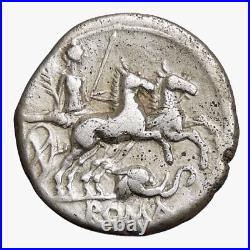ROMA, Elephant Head RARE withNo Bell / PAX'Peace' in two Horse Chariot Roman Coin