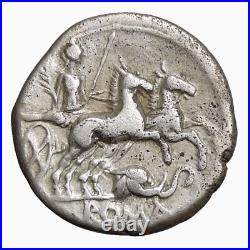 ROMA, Elephant Head RARE with No Bell, PAX in two Horse Chariot Coin Caecilia 38
