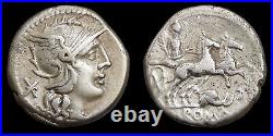ROMA, RARE Elephant Head, no Bell / PAX 2 Horse Chariot. Caecilia 38. Roman Coin