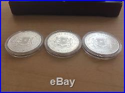 Rare 2007 Somalia Elephant 1 oz SILVER Set (3) Coins BU/Colorized/Gilt