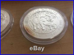 Rare 2007 Somalia Elephant 1 oz SILVER Set (3) Coins BU/Colorized/Gilt + Artwork