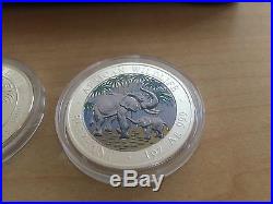 Rare 2007 Somalia Elephant 1 oz SILVER Set (3) Coins BU/Colorized/Gilt + Artwork