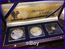 Rare 2013 3-Coin Silver and Gold Somali Republic Elephant African Wildlife Set