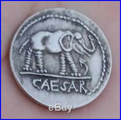 Roman Julius Caesar AR Denarius Coin 48 BC Elephant Snake