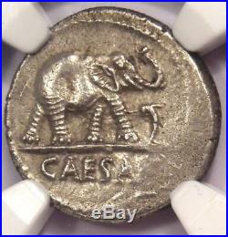 Roman Julius Caesar AR Denarius Coin 48 BC Elephant Snake NGC AU Condition