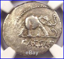 Roman Julius Caesar AR Denarius Coin 48 BC Elephant Snake NGC Choice XF