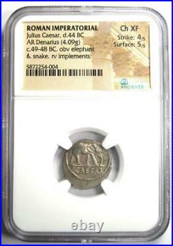 Roman Julius Caesar AR Denarius Elephant Silver Coin 48 BC NGC Choice XF (EF)