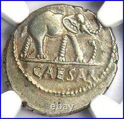 Roman Julius Caesar AR Denarius Elephant Silver Coin 48 BC NGC Choice XF (EF)
