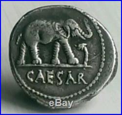 Roman Republic Julius Caesar Elephant Serpent Silver Denarius 49-45 BC Coin