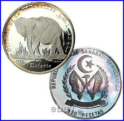 SAHARAWI 500 Pesestas 1993 Silver Proof'Defense of Nature Elephant