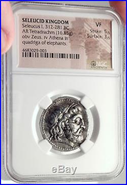 SELEUKOS I Nikator Ancient Silver Greek Tetradrachm Coin ATHENA ELEPHANTS NGC