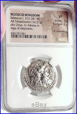 SELEUKOS I Nikator Seleukid Tetradrachm ELEPHANTS Silver Greek Coin NGC i68725
