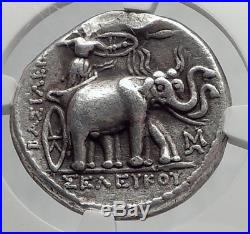SELEUKOS I Seleukid Tetradrachm NGC Certified ELEPHANTS Silver Greek Coin i64228