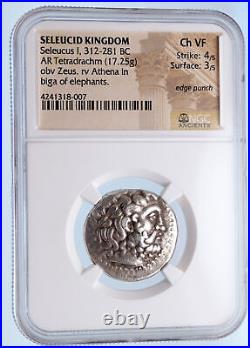 SELEUKOS I Seleukid Tetradrachm NGC Certified ELEPHANTS Silver Greek Coin i64228