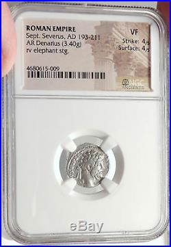 SEPTIMIUS SEVERUS Authentic Ancient 197AD Silver Roman Coin ELEPHANT NGC i69113