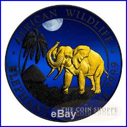 SOMALIAN AFRICAN ELEPHANT NIGHT EDITION 2016 1 oz Silver Coin Color 24K Gold