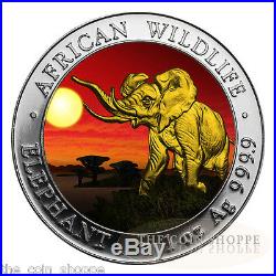 SOMALIAN AFRICAN ELEPHANT SUNSET EDITION 2016 1 oz Silver Coin Color & 24K Gold