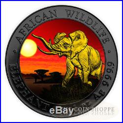 SOMALIAN ELEPHANT RUTHENIUM SUNSET EDITION 2016 1 oz Silver Coin Color 24K