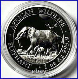 SOMALIA 100 Shillings 2022 High Relief Proof Silver Elephant Coin with Box and COA