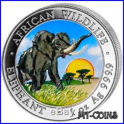SOMALIA 2009 ELEPHANT African Wildlife 1 Oz COLORED SILVER PROOF COIN -OFFICIAL